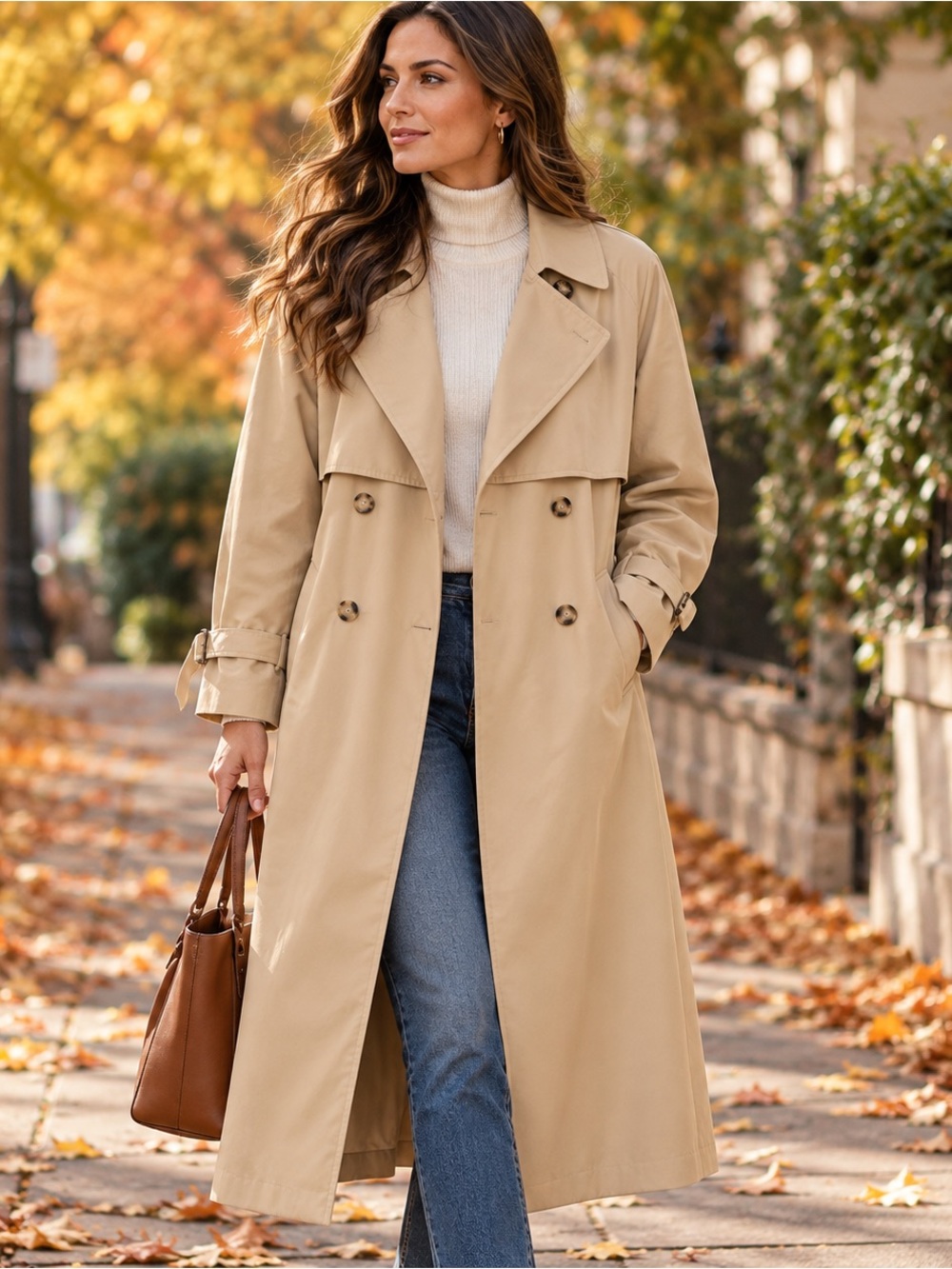 UTEX Weekend Wear Women’s Beige Trench Coat M Long Double Breasted Belted